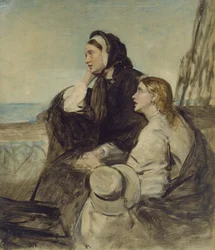 Deux femmes assises sur le pont